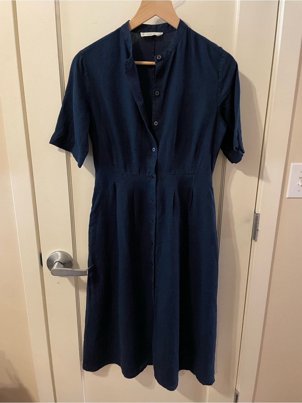 Everlane Frolic Linen Shirt Dress Navy Midi Button Front